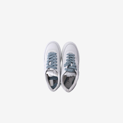 Chanel CC Sneakers in White Calfskin Leather (Size 37.5)