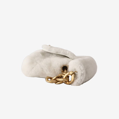 Chanel Shearling Flap Bag in Ecru Shearling/Lambskin Leather with Gold Hardware