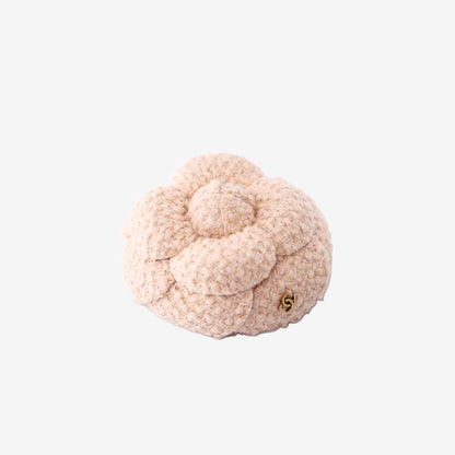 Chanel Camellia Flower Brooch in Beige Tweed with Gold Hardware