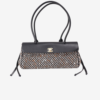 Chanel 26S East-West Shopping Tote in Black Calfskin and Multicolour Tweed with Gold Hardware