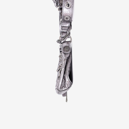 Balenciaga Le Cagole XS Shoulder Bag in Silver Lambskin Leather with Silver Hardware