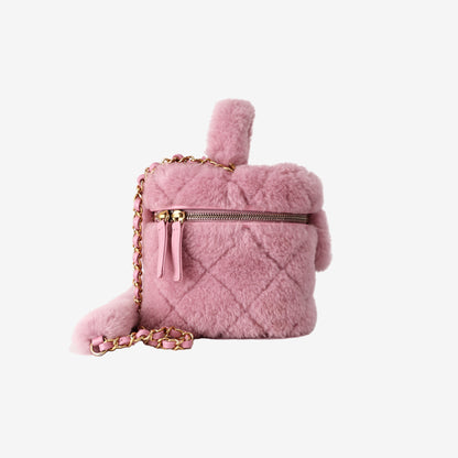 Chanel Mini Coco Handle Shearling Flap Bag in Pink with Gold Hardware