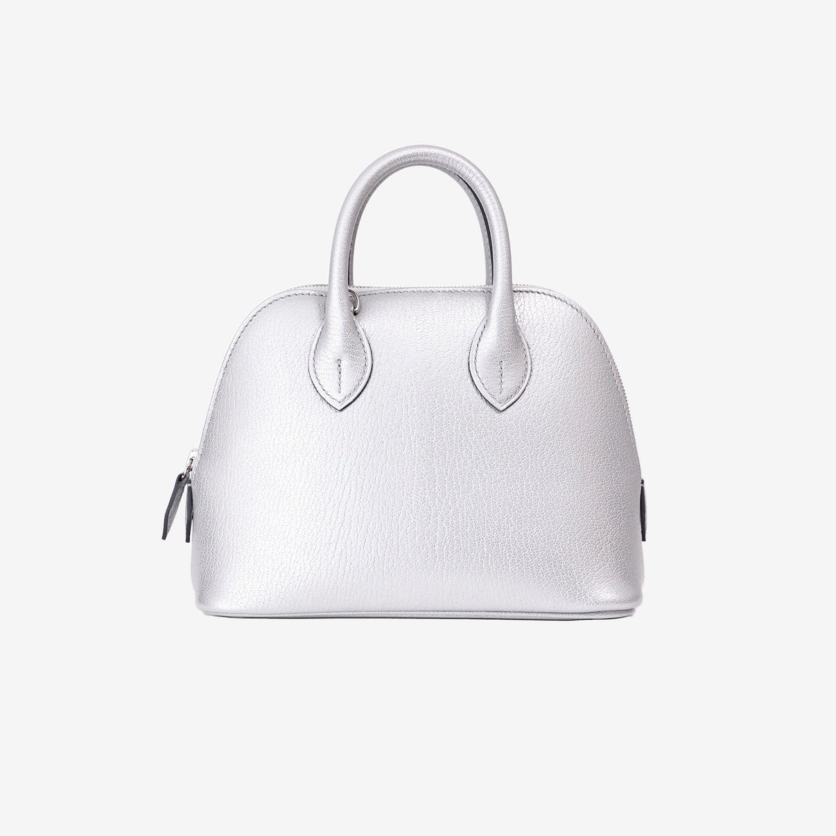Hermès Mini Bolide in Chamkilight Argent Chevre Leather with Palladium Hardware front view