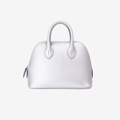 Hermès Mini Bolide in Chamkilight Argent Chevre Leather with Palladium Hardware front view