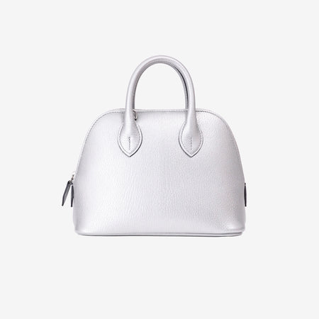 Hermès Mini Bolide in Chamkilight Argent Chevre Leather with Palladium Hardware front view