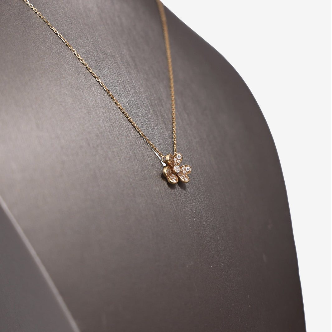 Van Cleef & Arpels Frivole Mini Diamond Necklace in 18k Pink Gold with Diamonds side view