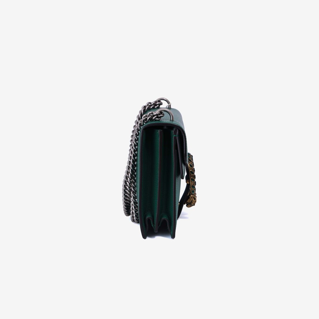 Gucci Dionysus Small Shoulder Bag in Green Grained Calfskin Leather with Silver Hardware side view