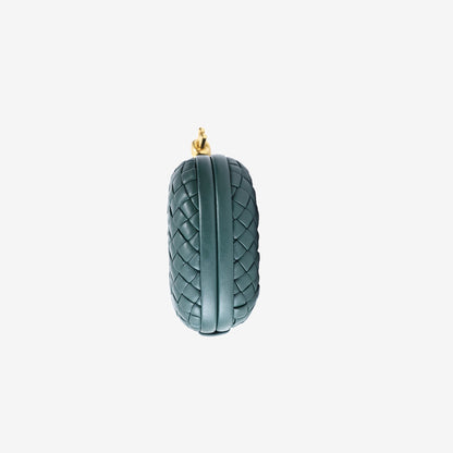 Bottega Veneta Knot Minaudière Clutch Bag in Emerald Green Lambskin Leather with Gold Hardware