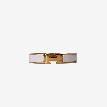 Hermès Clic H Bracelet in White Enamel with Gold-Plated Hardware