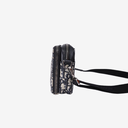 Dior Zipped Pouch in Blue Oblique Jacquard Canvas with Silver Hardware