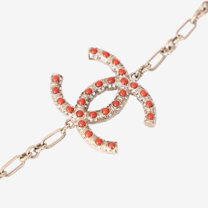 Chanel CC Red Bead Chain Necklace in Gold-Tone Metal