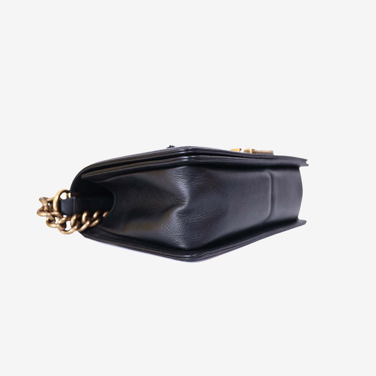 Chanel Boy Bag in Black Pony Hair Leather with Gold Hardware bottom side view