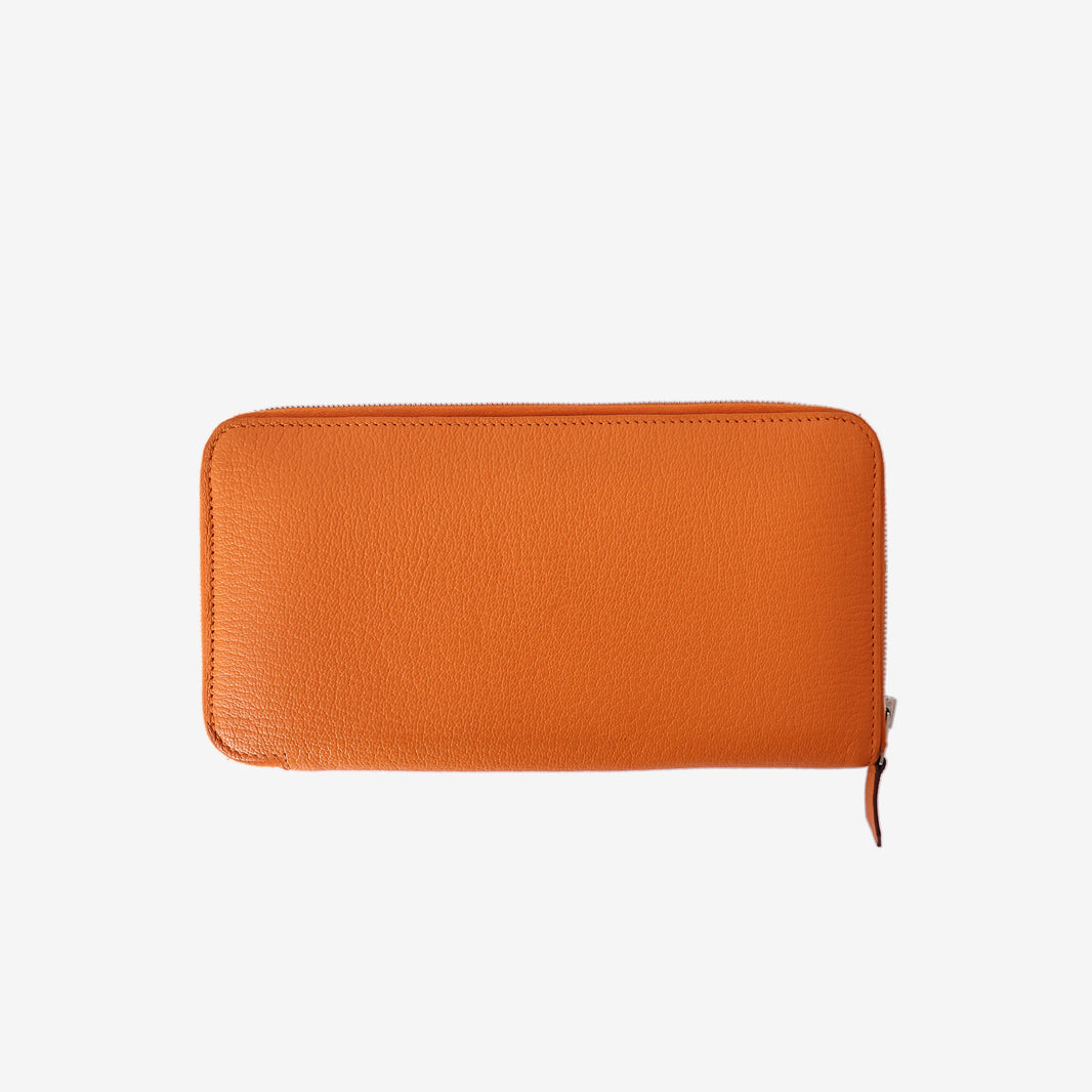 Hermès Azap Integral Zip Wallet in Orange Chevron Leather with Palladium Hardware