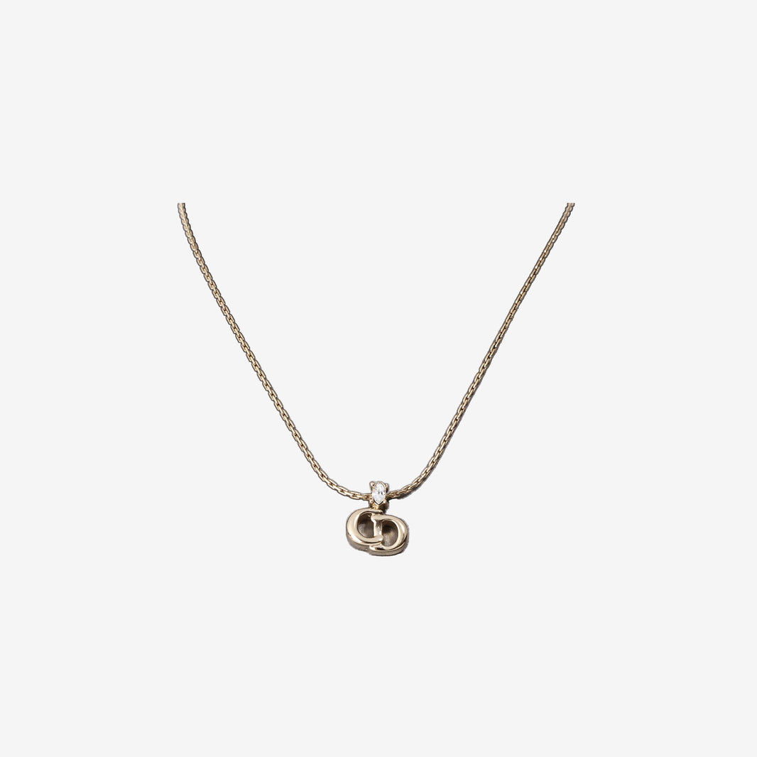Dior CD Logo Necklace in Gold-Tone Metal with Rhinestones