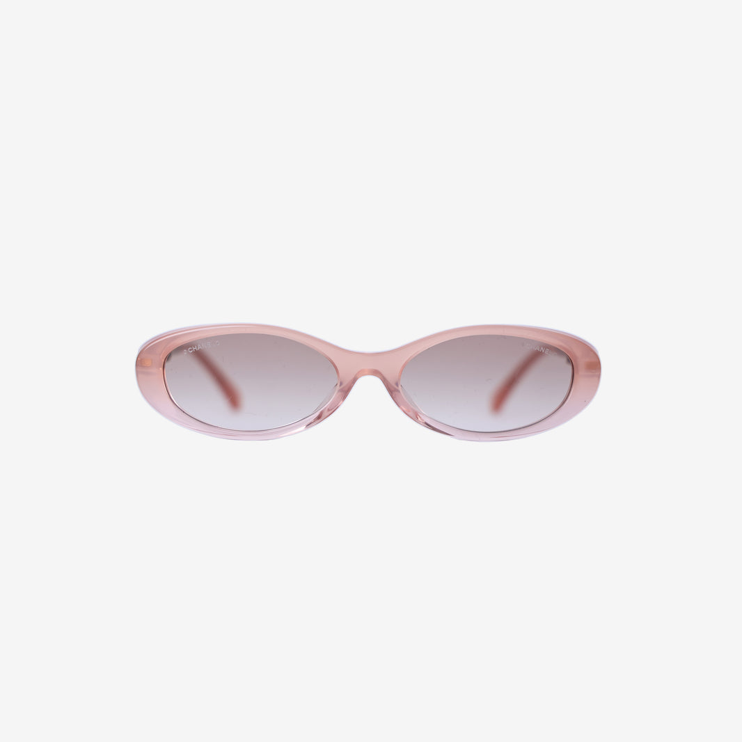 Chanel CC Logo Oval Sunglasses in Pink Acetate with Metal Hardware front view