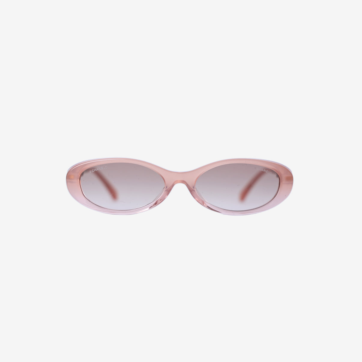 Chanel CC Logo Oval Sunglasses in Pink Acetate with Metal Hardware front view