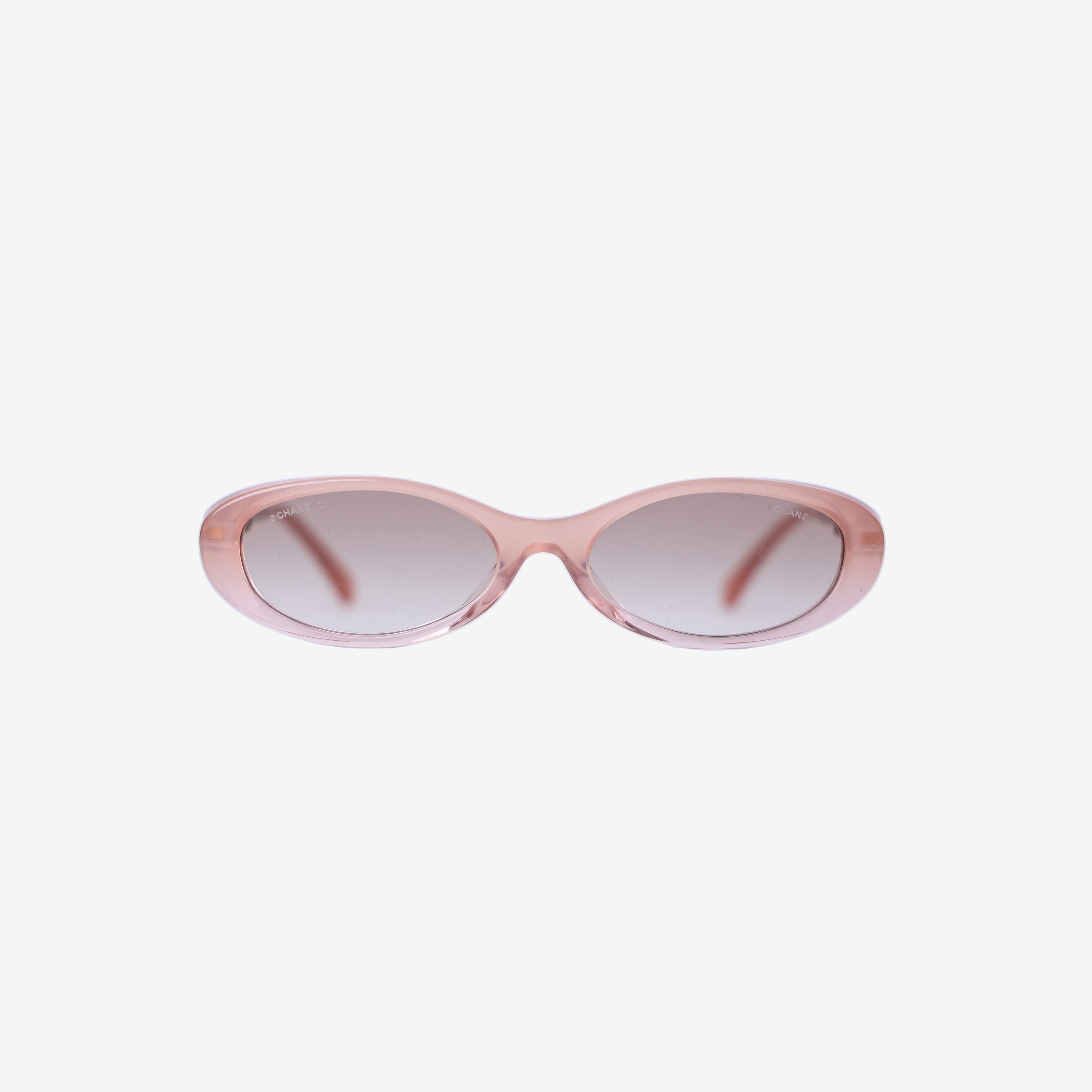 Chanel CC Logo Oval Sunglasses in Pink Acetate with Metal Hardware front view