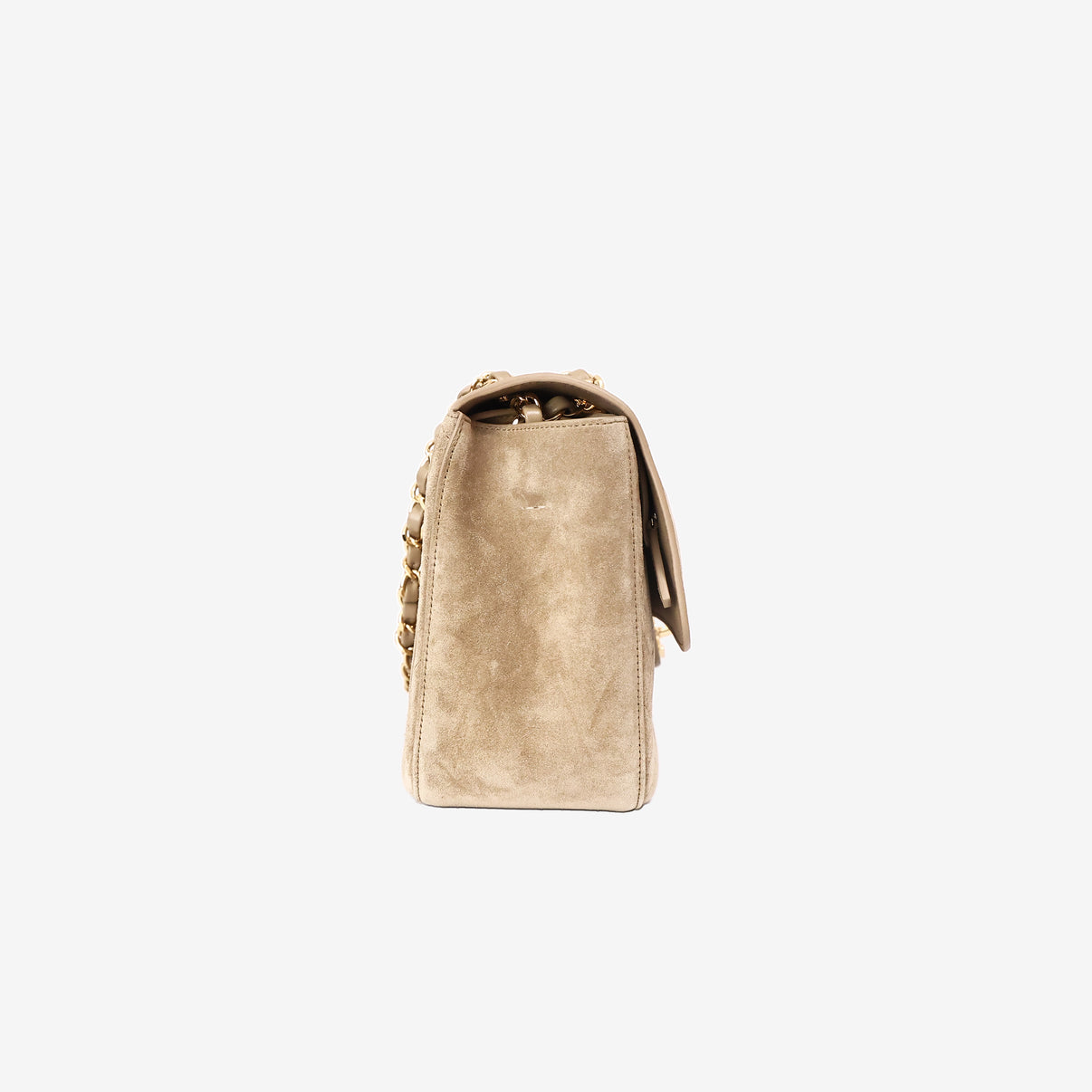 Chanel 26S Maxi Flap Bag in Dark Beige Suede Calfskin Leather with Gold Hardware side view