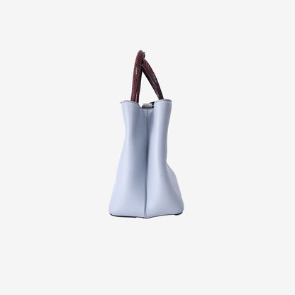 Fendi 2Jours Tote Bag in Light Blue Calfskin Leather with Red Snakeskin Handles