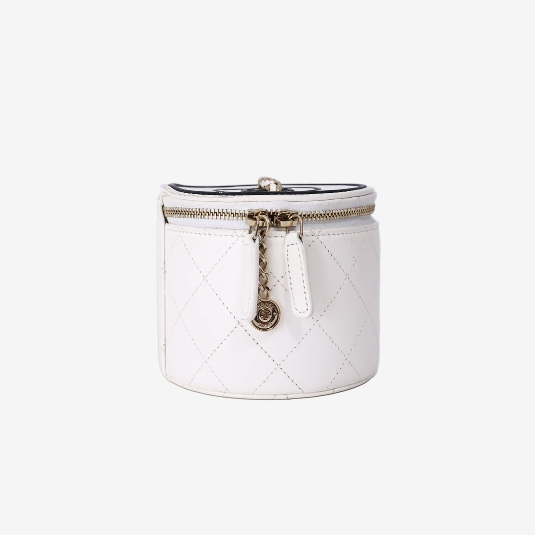 Chanel Chain & Charm Vanity Case in White/Black Lambskin Leather with Gold Hardware