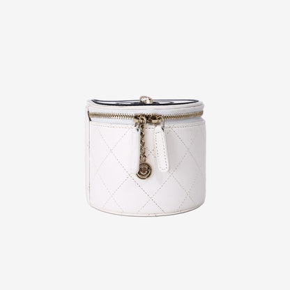 Chanel Chain &amp; Charm Vanity Case in White/Black Lambskin Leather with Gold Hardware