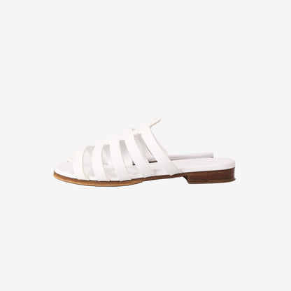 Hermès Camelia Flat Sandals in White Calfskin Leather (Size 37)