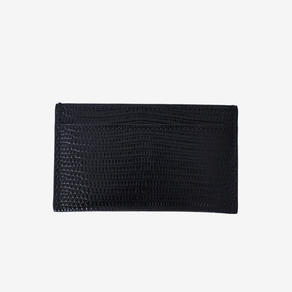 Chanel Lizard Embossed Card Holder in Black Calfskin with Gold Hardware