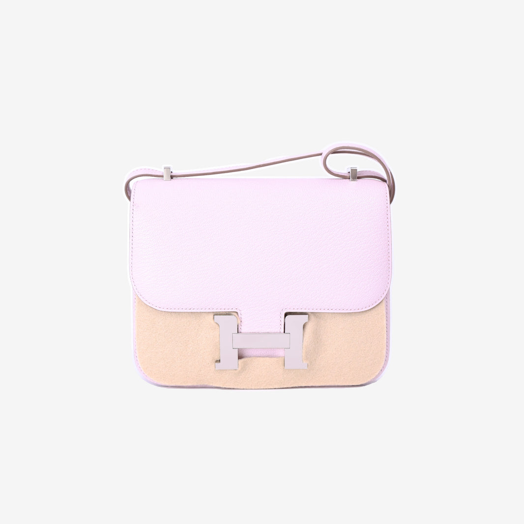 Hermès Constance 18 in Mauve Pale Chevre Mysore Leather with Palladium Hardware front view