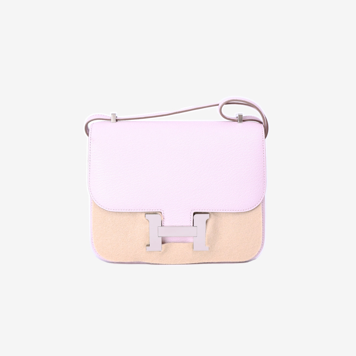 Hermès Constance 18 in Mauve Pale Chevre Mysore Leather with Palladium Hardware front view