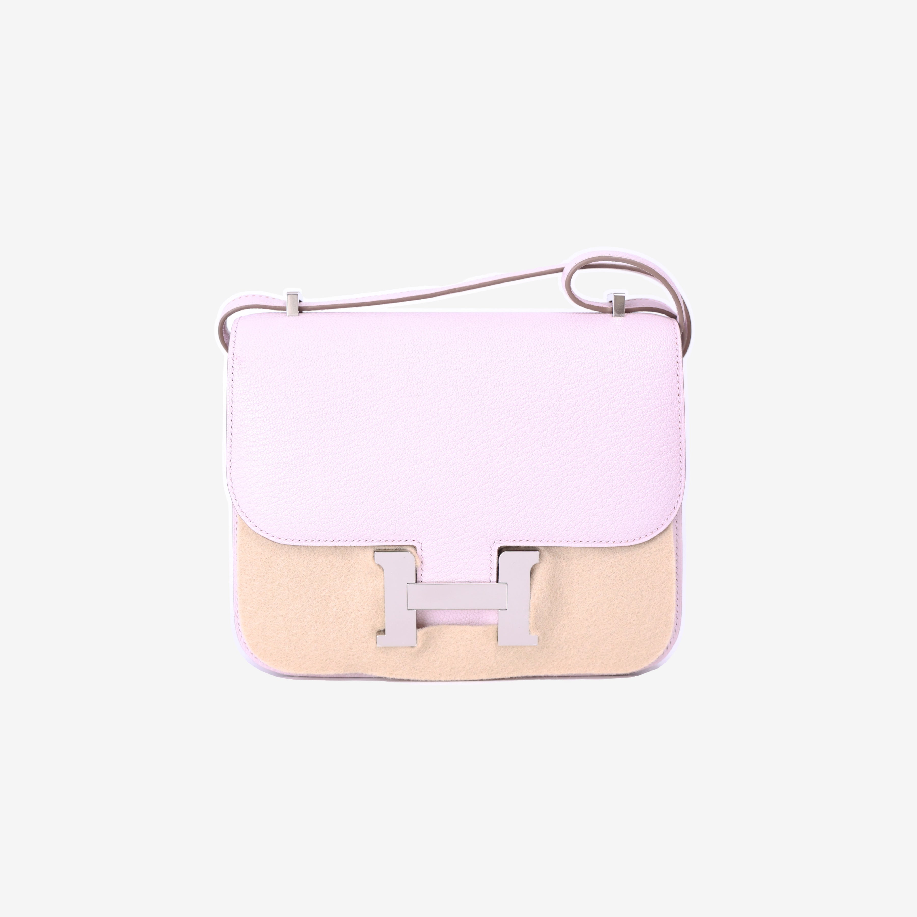 Hermès Constance 18 in Mauve Pale Chevre Mysore Leather with Palladium Hardware front view