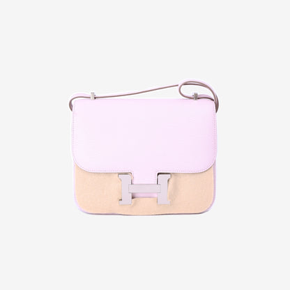 Hermès Constance 18 in Mauve Pale Chevre Mysore Leather with Palladium Hardware front view