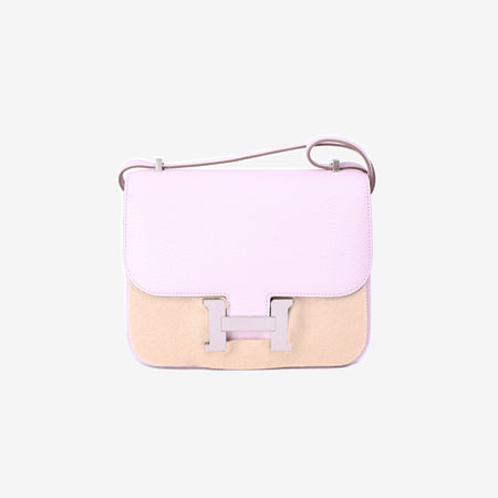 Hermès Constance 18 in Mauve Pale Chevre Mysore Leather with Palladium Hardware front view