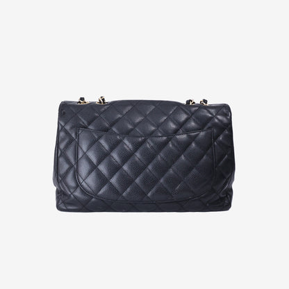 Chanel Large Classic Flap Bag in Black Caviar Leather with Gold Hardware