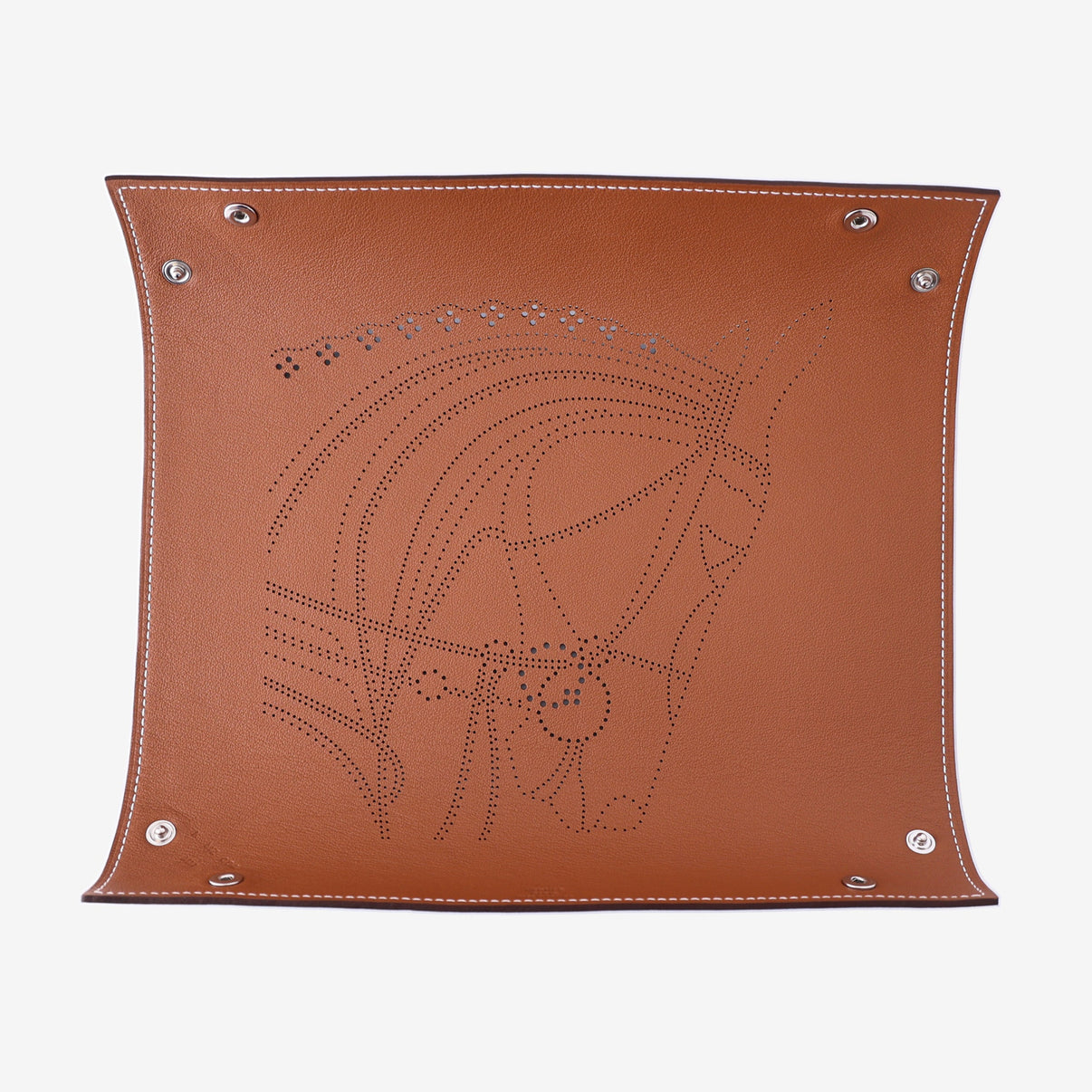Hermès Mises et Relances Change Tray in Gold/Bleu Régate Taurillon Leather with Palladium Hardware detail view