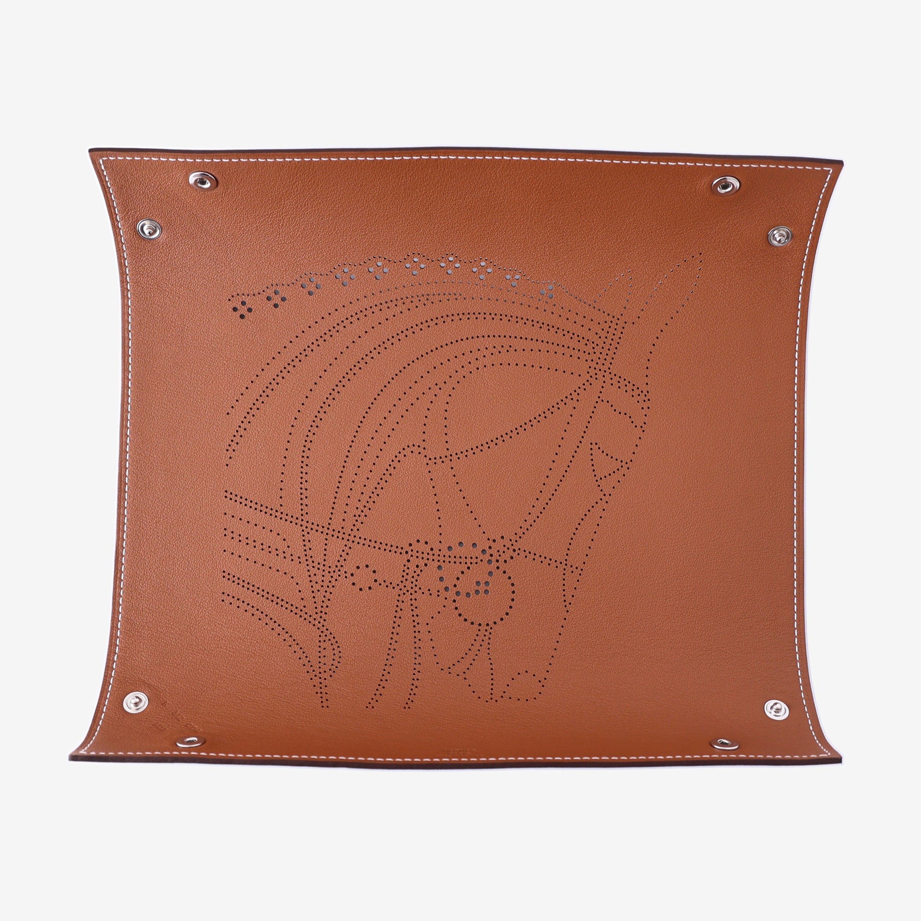 Hermès Mises et Relances Change Tray in Gold/Bleu Régate Taurillon Leather with Palladium Hardware detail view