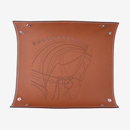 Hermès Mises et Relances Change Tray in Gold/Bleu Régate Taurillon Leather with Palladium Hardware detail view