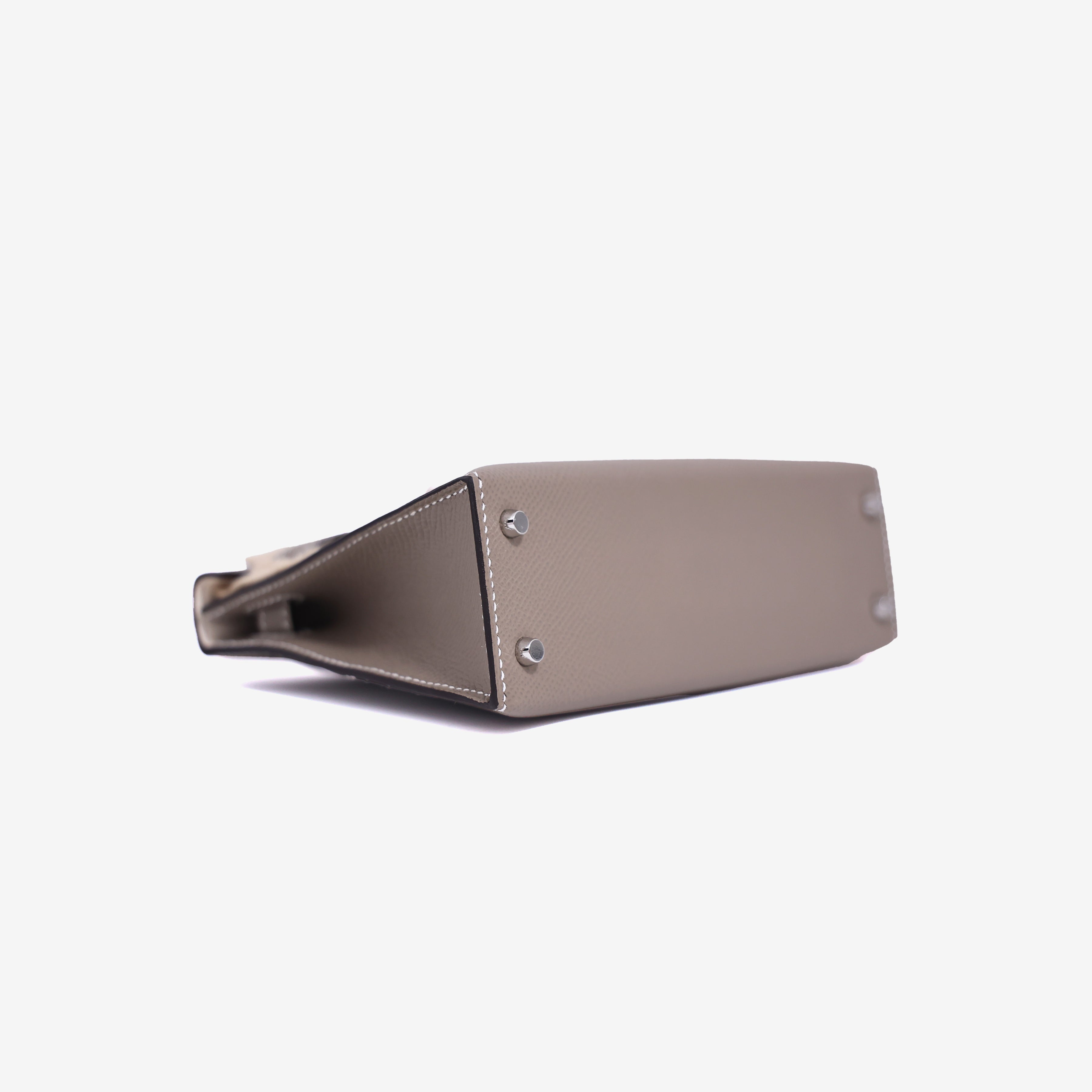 Hermès Mini Kelly 20 in Gris Foncé Epsom Leather with Palladium Hardware bottom side view