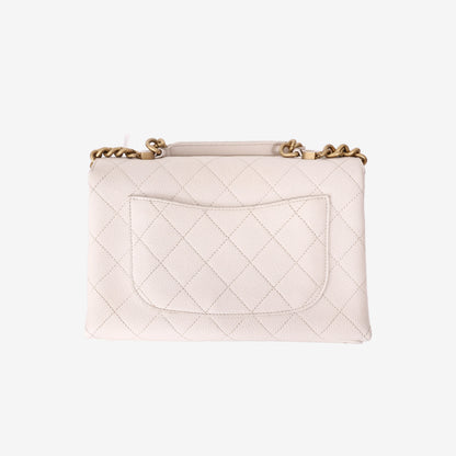 Chanel Small Stitched Flap Bag in White Grained Calfskin with Gold Hardware