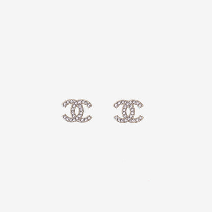 Chanel CC Logo Stud Earrings with Crystal Embellishment