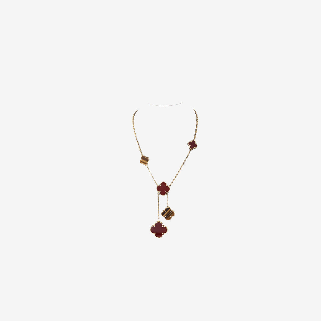 Van Cleef & Arpels Magic Alhambra 6-Motif Necklace in 18k Yellow Gold with Carnelian & Tiger Eye (Contact to Enquire)