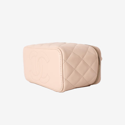 Chanel Small Top Handle Vanity Case with Chain in Pink Lambskin Leather with Gold Hardware