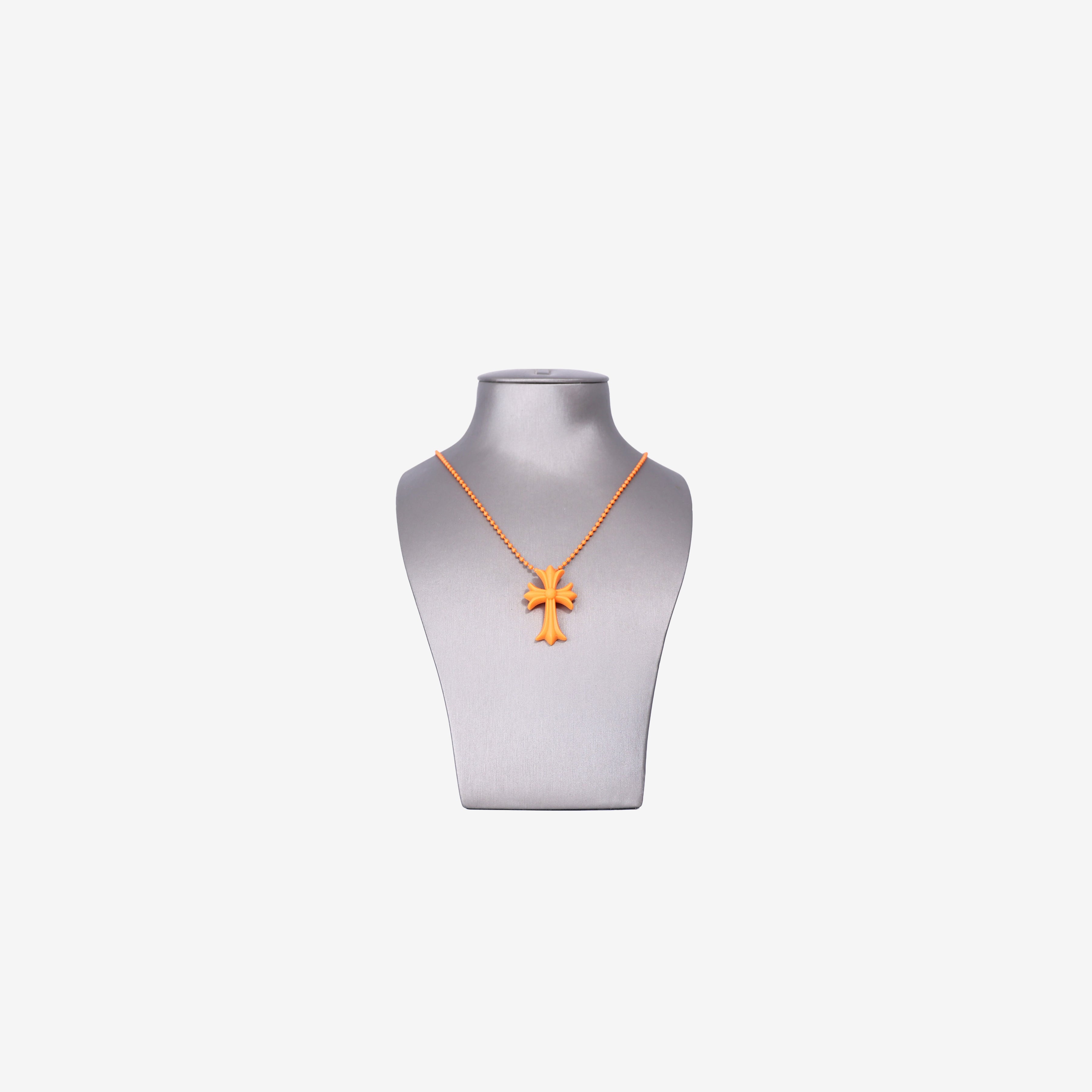 Chrome Hearts Cross Pendant Necklace in Orange Silicone front view