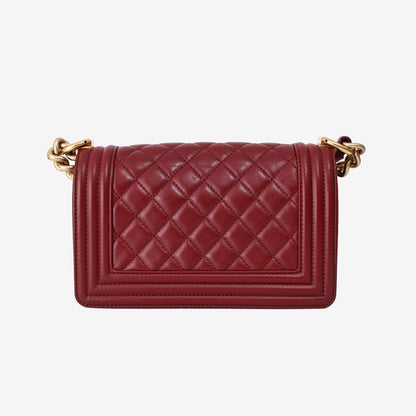 Chanel Small Boy Bag in Red Quilted Lambskin Leather with Gold Hardware