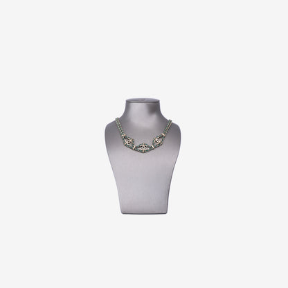 Chanel Leather CC Wrap Necklace in Green Leather with Gold Hardware front view