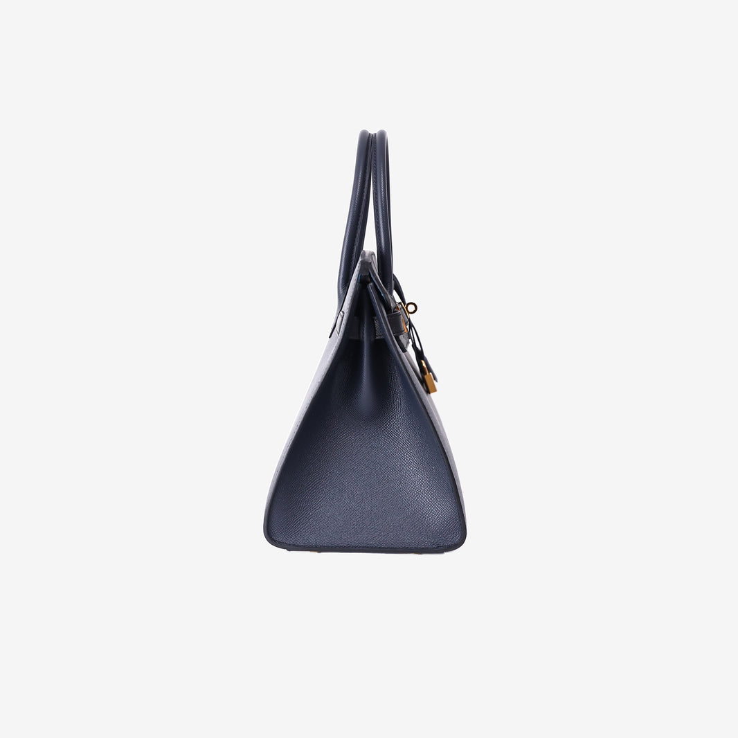 Hermès Birkin 30 Casaque in Black/Bleu Indigo/Bleu Frida Epsom Leather with Gold Hardware