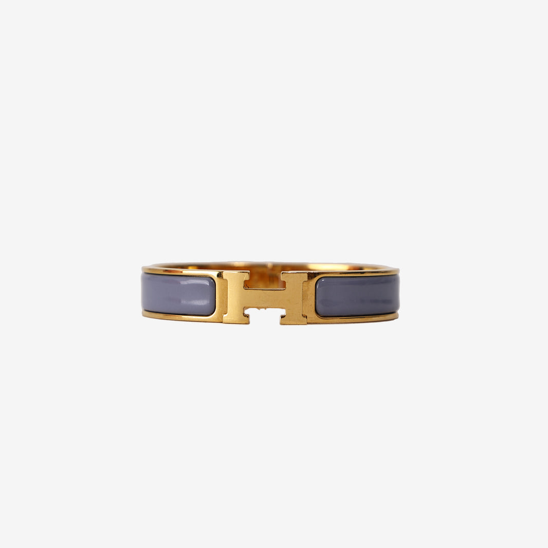 Hermès Clic H Bracelet in Purple Enamel with Gold-Plated Hardware