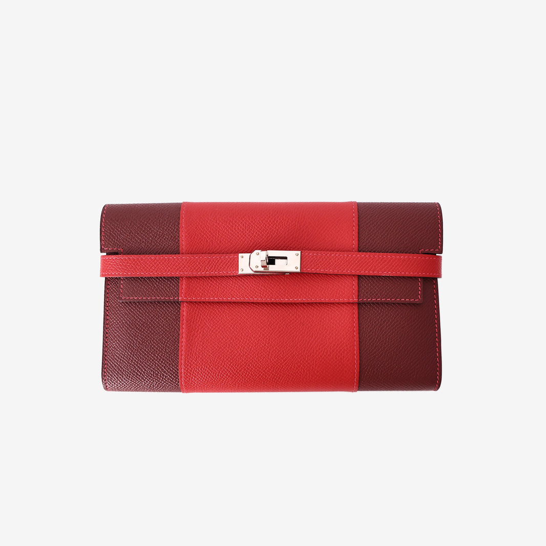 Hermès Kelly Wallet Flag in Rouge Casaque/Rouge H Epsom Leather with Palladium Hardware