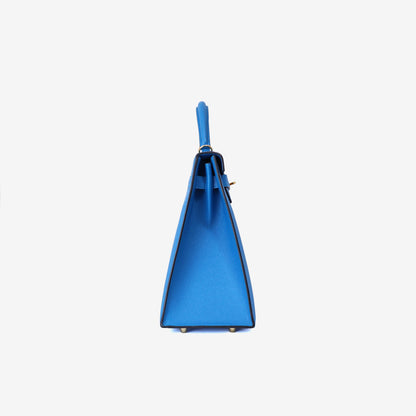 Hermès Kelly 32 in Blue Epsom Leather with Palladium Hardware side view