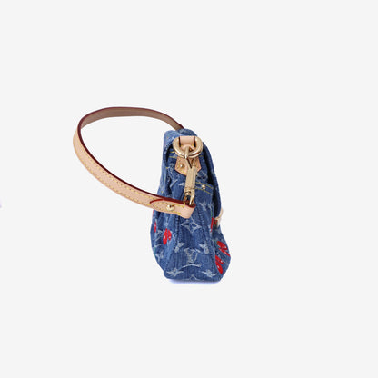 Louis Vuitton x Takashi Murakami Sunset Bag in Monogram Denim Cerises with Gold Hardware side view