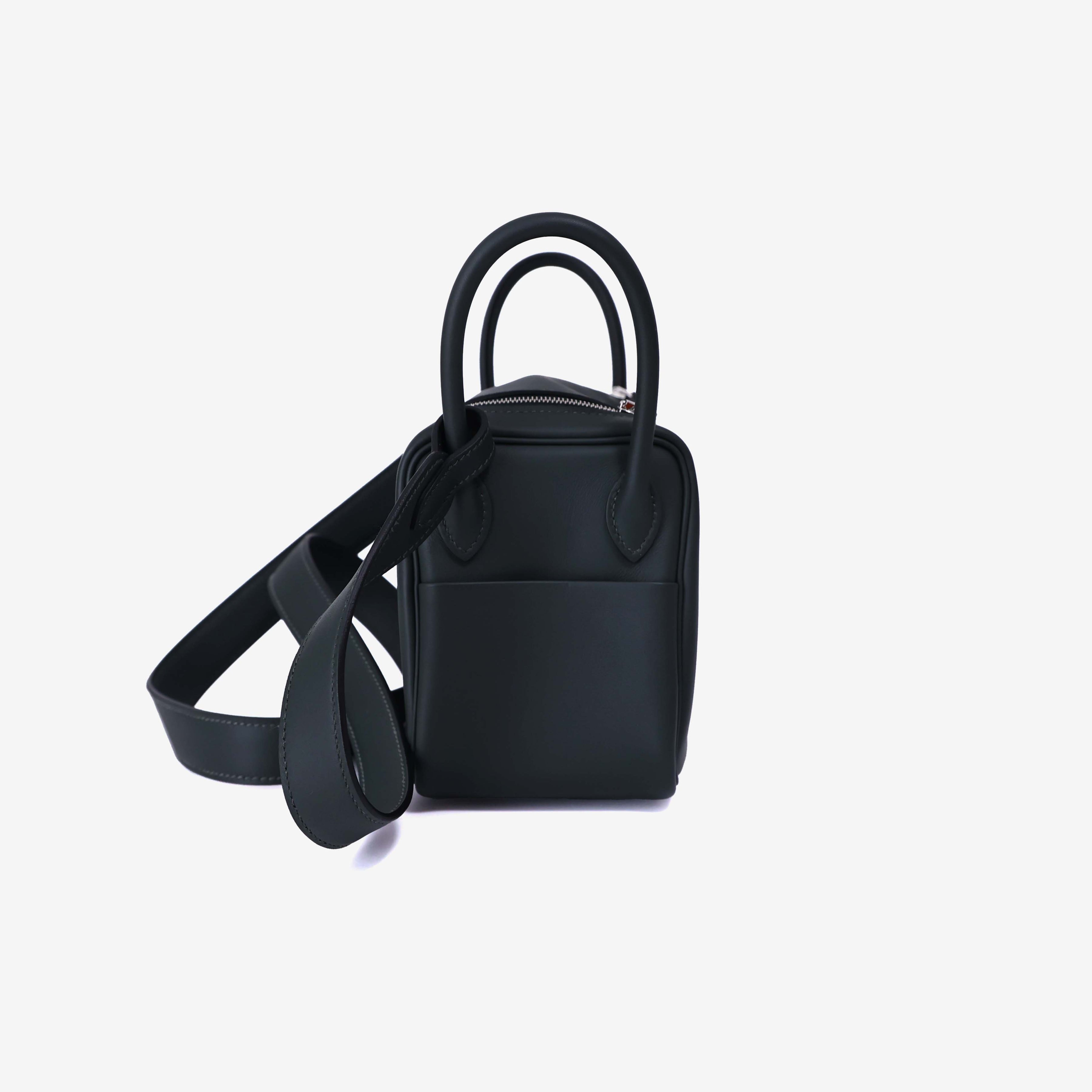 Hermès Mini Lindy in Vert Foncé/Vert Moyen Swift Leather with Palladium Hardware side view